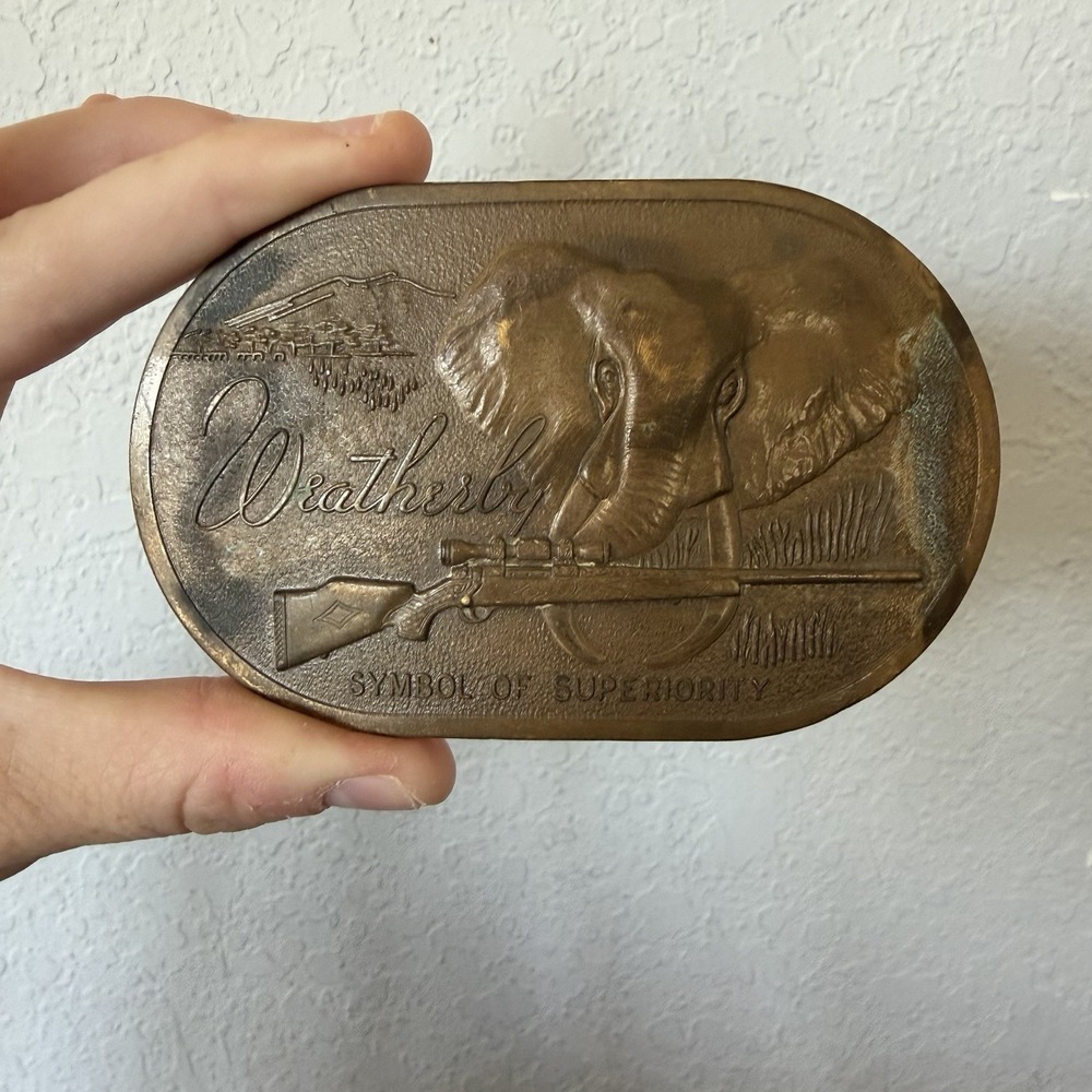 Weatherby Magnum Calibers Elephant Rifle Belt Buckle Solid Brass Vintage USA